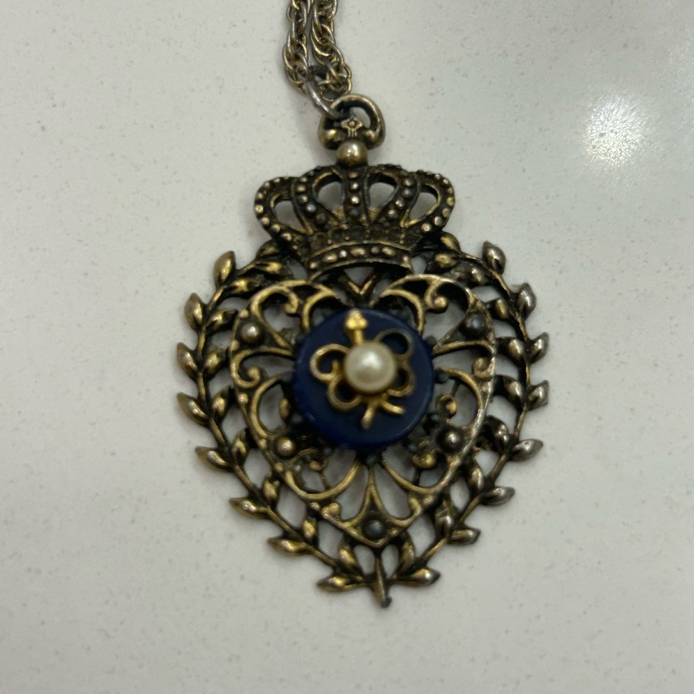 Whiting & Davis Vintage Gold and Blue Pendant - Picture 2 of 5